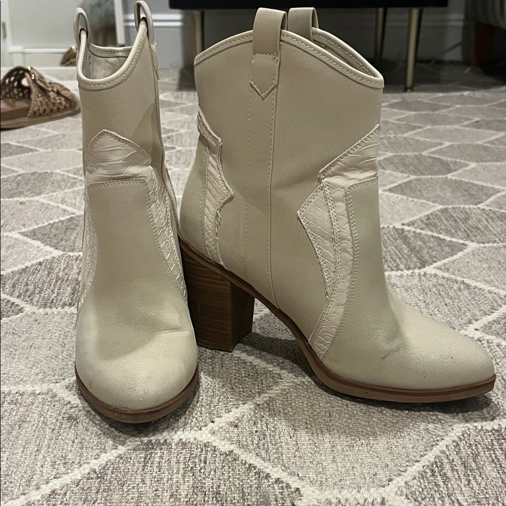 Cream Western Ankle Boots